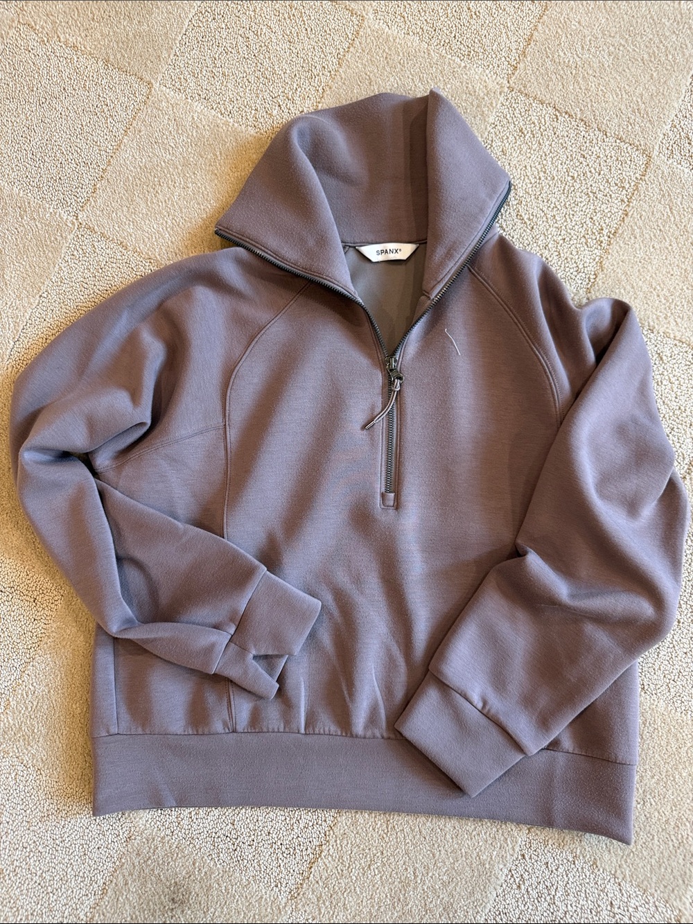 SPANX Women’s Quarter-Zip Pullover Sweater — Mauve Gray